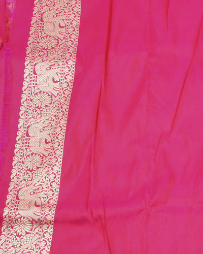 Rani Pink Shikargah Jaal Silk Saree