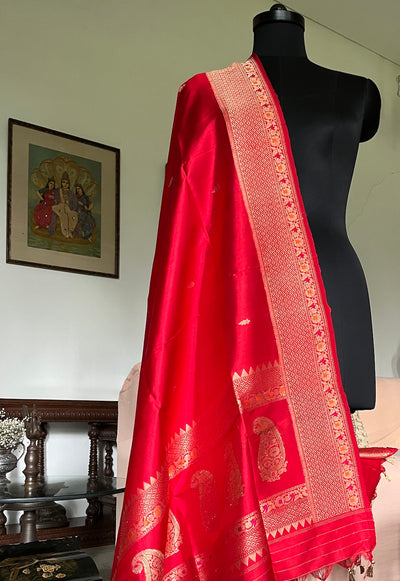 Saubhagyawati Red Booti Silk Dupatta
