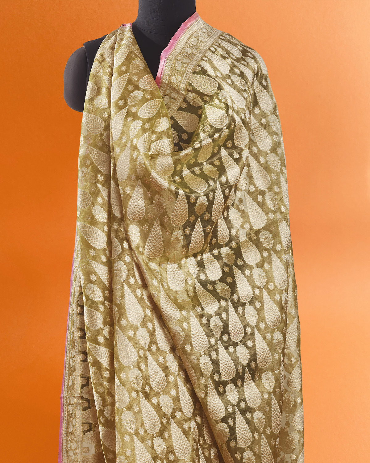 Kinnaur Apple Green Tissue Saree