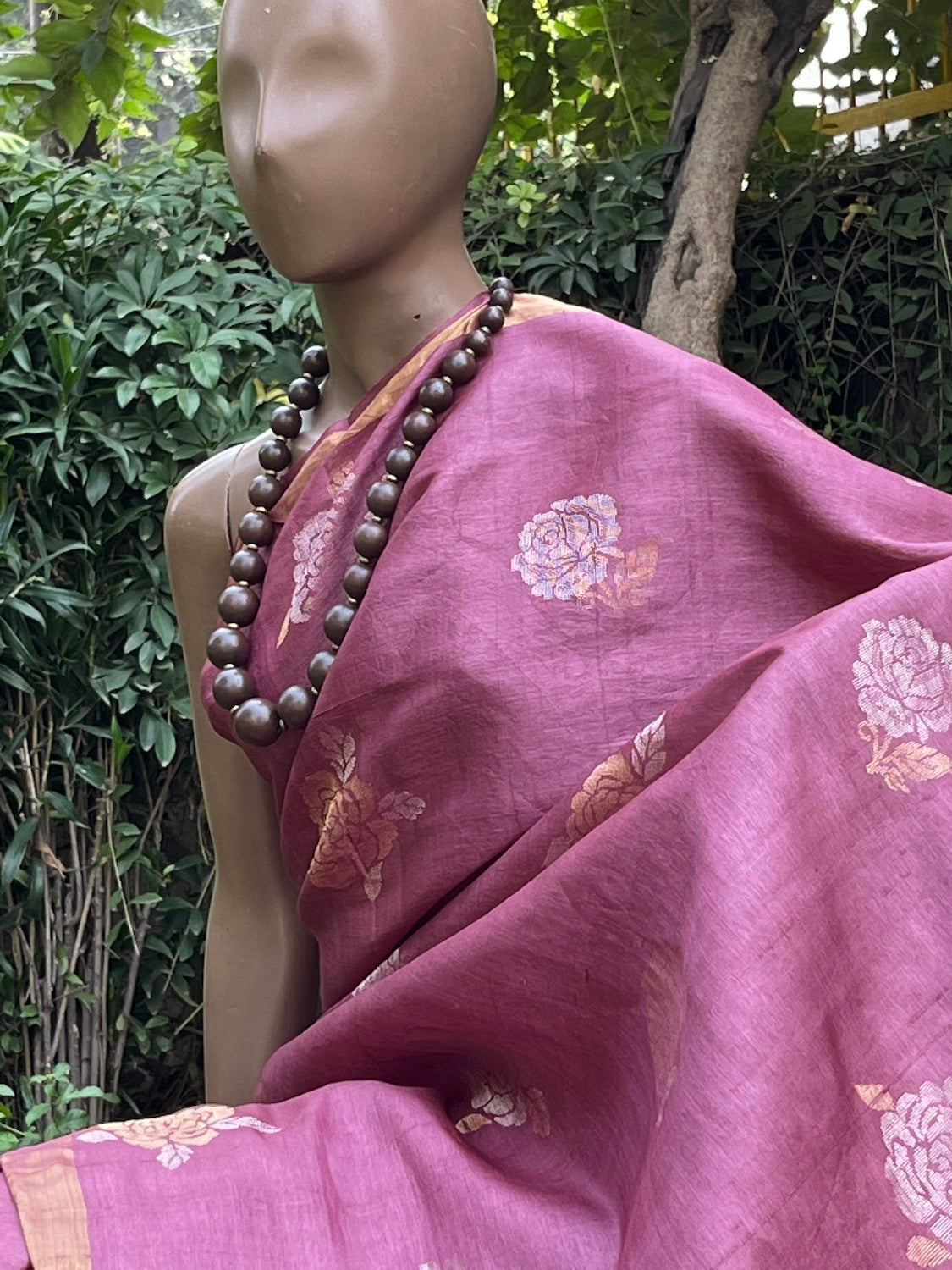 Valley of Roses Mauve Tussar silk Saree
