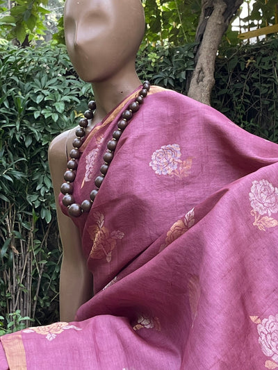 Valley of Roses Mauve Tussar silk Saree
