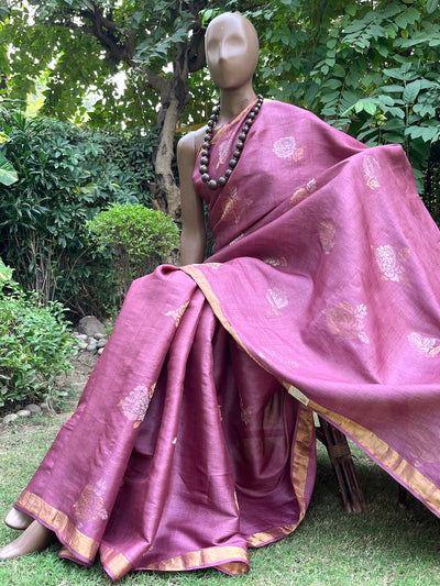 Valley of Roses Mauve Tussar silk Saree