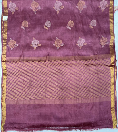Valley of Roses Mauve Tussar silk Saree