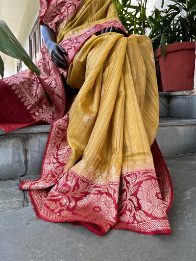 Jivantika Yellow & Red Tussar Silk Saree